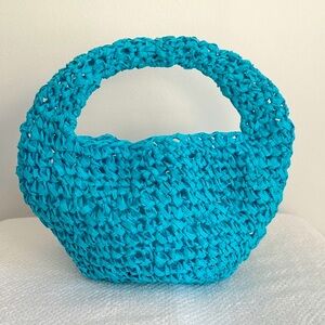 Handcrafted MICRO SLOUCH STRAW Blue Woven Bag